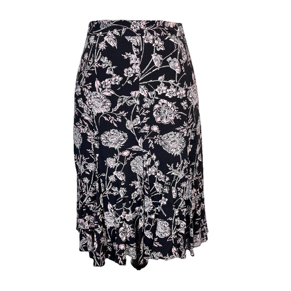 Talbots Skirt size 4 Petite Black Pink Floral Knee Flared Church Career Modest